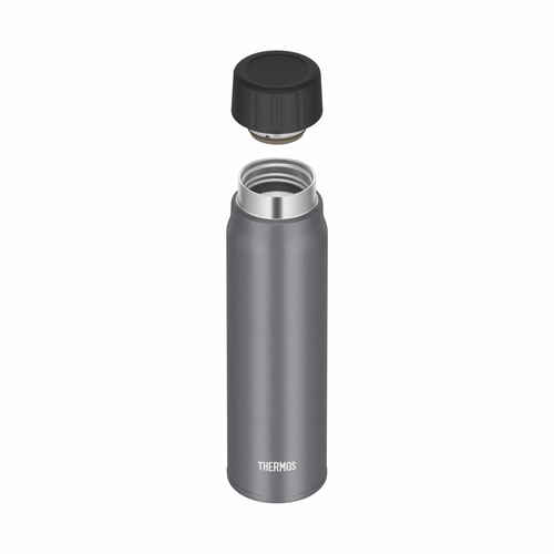 サーモス　水筒　500ml　炭酸飲料ボトル　保冷　スクリュー　シルバー 光沢のあるシルバーのボトルが正面を向いている状態