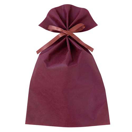 ソフトバッグベーシック2穴リボン巾着 S6 薄 ボルドー画像