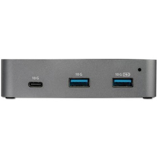 3ポートUSB　Type-Cハブ　10Gbps　2xUSB-A/1xUSB-C　有線LAN　専用ACアダプタ付　1台 ACアダプタとケーブルが付属したUSBハブの上面が見える状態