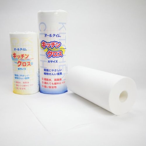 キッチンペーパー キッチンクロス 大 東京メディカル 白い包装で包まれたキッチンクロスが立てられた状態、折りたたまれている。