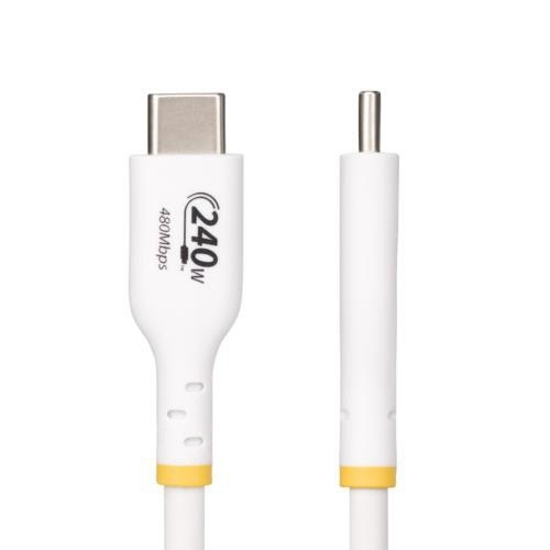 USB-C充電ケーブル　2m　オス・オス　ホワイト　1本 充電端子が見える状態で、ケーブルが整然と広がっている様子