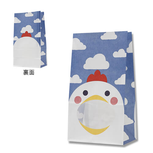 角底袋（窓付き・ ニワトリ・幅130×マチ80×高235mm)画像