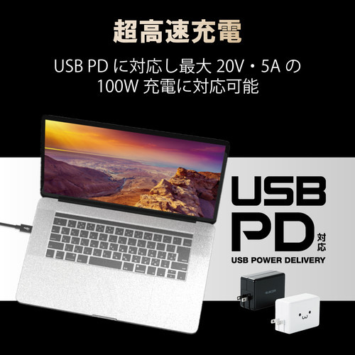 USB4ケーブル/C-C/PD/0.8m/ブラック 光沢のあるブラックのケーブルが真上から撮影されている様子