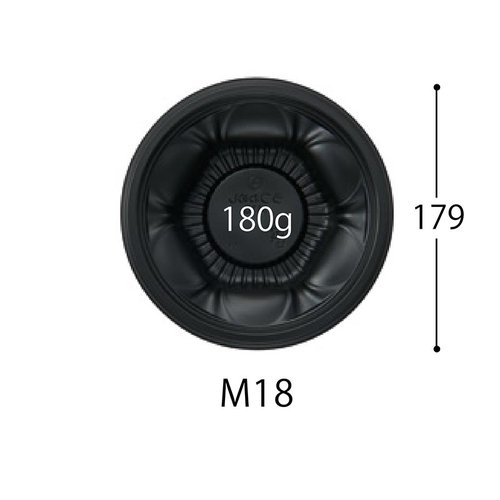 どんぶり容器 CT うつわめし M18 BK 身 中央化学 黒いどんぶり容器が中央に配置され、滑らかな質感とシンプルなデザインが強調されている。