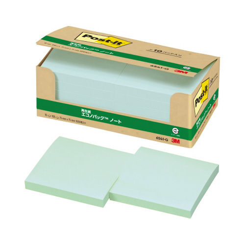 ポストイット　再生紙ノート　７５×７５　緑１０冊画像