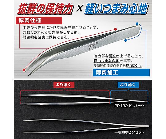 ピンセット　0.6mm 細身でシャープな先端が上向きに配置された状態