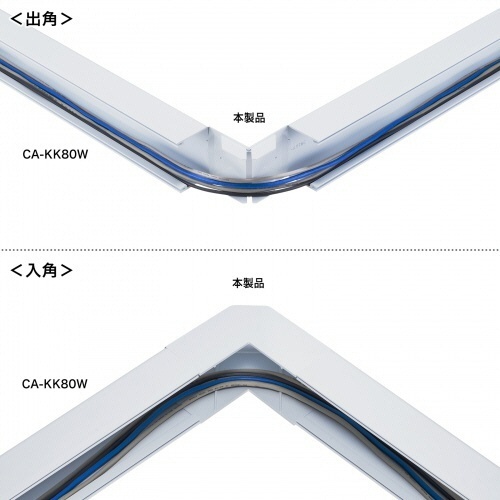 配線ダクト　80mm幅　内外L型　ホワイト　1個 白いL型配線ダクトが上から見下ろされている状態