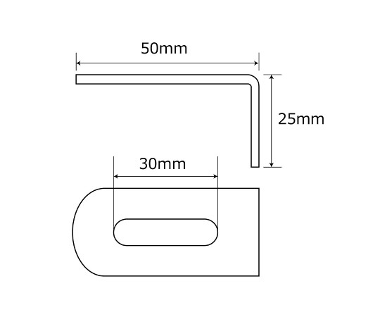 補助金具ステンレス　L型　長さ50×25mm 金属製のL型補助具が斜めから見える状態、サイドに穴がある仕様。