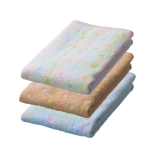 ドット柄フェイスタオル　３色アソート×５パック