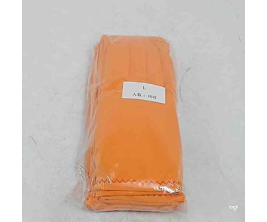 カラーナイロン手袋 L オレンジ 1袋（10双入） パッケージが正面から見える状態、鮮やかなオレンジ色が際立つ。