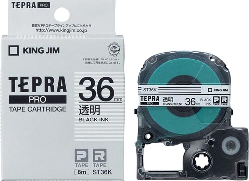 テプラ　ＰＲＯテープ　透明ラベル３６ｍｍ　黒字×５画像