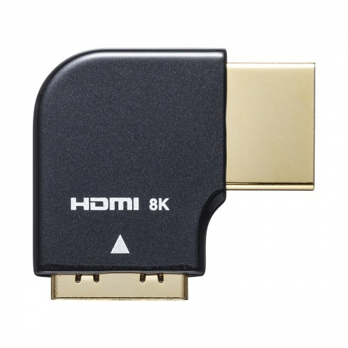 HDMIアダプタ　L型(右)　1個 右向きに接続部分が曲がったL字型のアダプタが正面から見える状態
