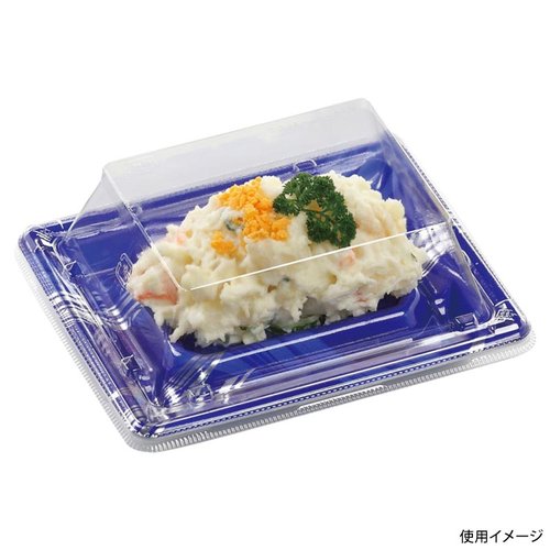 刺身容器 Sステージ15-11 本体 かぜ音紺 エフピコ 透明な容器に刺身が美しく盛り付けられた様子