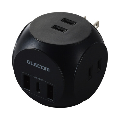 ＵＳＢタップ　球体　Ｃ×１＋Ａ×２　ＡＣ×３　黒画像