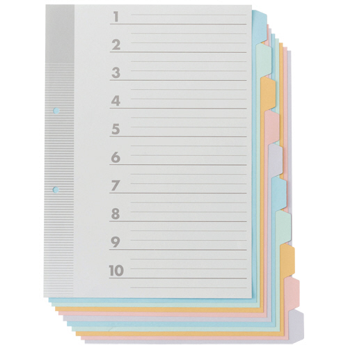 見出しｶｰﾄﾞ A4ﾀﾃ 2穴 5色10山+扉紙 1ﾊﾟｯｸ(5組)画像