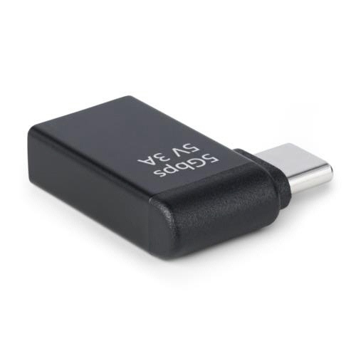USB-C-USB-A変換アダプター　L型右向き　ブラック　1個 L字型の端子が右向きに配置されたシンプルなブラックのアダプター