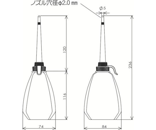 ジェットオイラー角型グリーン 商品の上部が開いている状態で、透明な液体が見える角型容器