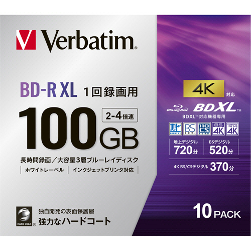録画用BD-R XL 520分 2-4倍速 ﾎﾜｲﾄﾜｲﾄﾞﾌﾟﾘﾝﾀﾌﾞﾙ 5mmｽﾘﾑｹｰｽ 1ﾊﾟｯｸ(10枚)