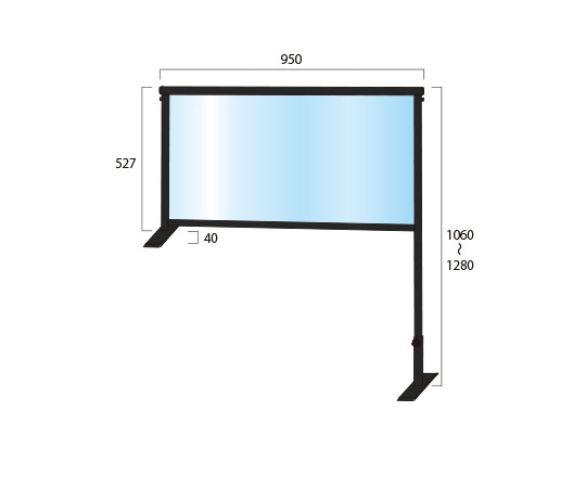ブラックカウンターパーテーション　450×900mm　（塩ビ仕様） 透明な塩ビ素材のカウンターパーテーションが立てて置かれている様子