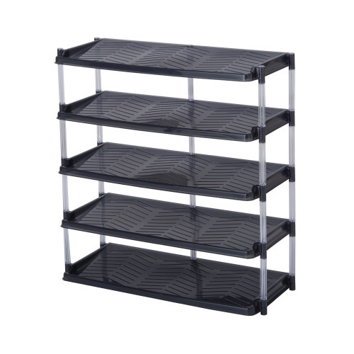 クリアシューズラック　トリプル５段　クリアグレー