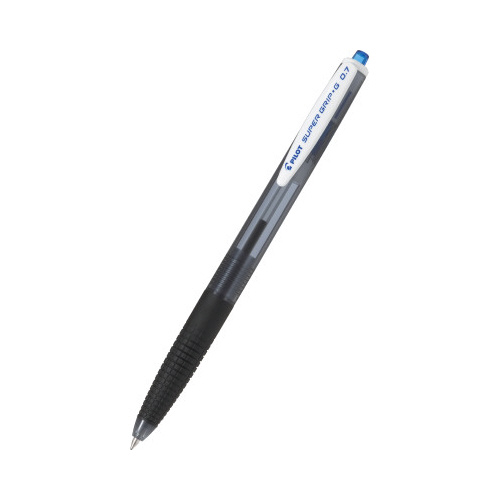 スーパーグリップG ノック式 0.7mm 青10本 10本が揃った青いノック式のペンが整然と並んでいる様子