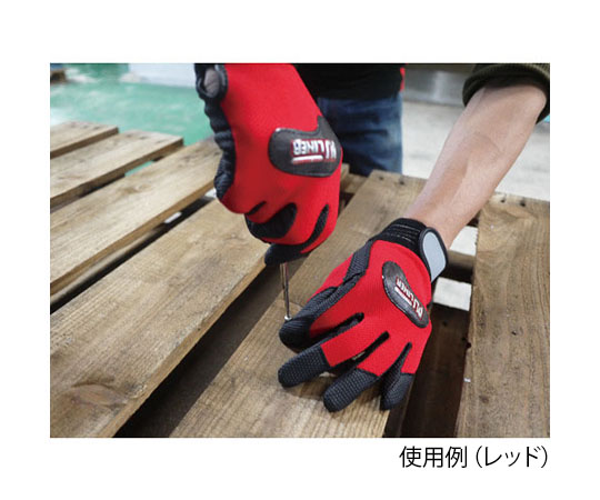 合成皮革手袋　PUライナーアルファ　レッド　S 鮮やかな赤色の手袋が平らに置かれている様子