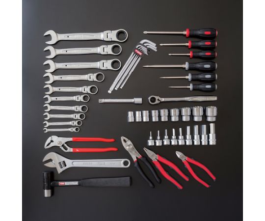 整備用工具セット TSH430ツールセット 52点セット シルバー 整然と並べられたツールとそれぞれのサイズの様子が見える状態
