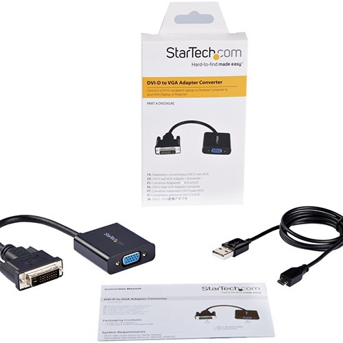 DVI-D-VGAアクティブ変換アダプタフォーマットコンバータ　USBバスパワー対応　1920×1200　1個 商品が直立している状態で、コネクタ部分が強調された様子