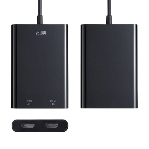 USB-HDMIディスプレイアダプタ(4K×2画面出力)　1個 ケーブル接続部分が明示された側面のクローズアップ