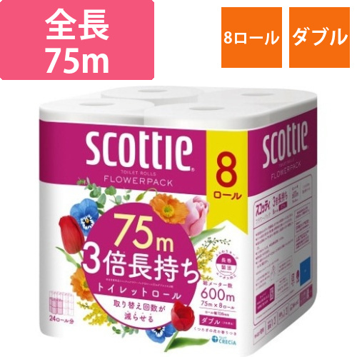 スコッティ　フラワーパック　3倍巻き　8ロール画像