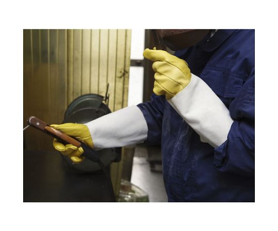 溶接用手袋 牛表革5本指 W-115 厚手の牛革で作られた手袋の内側が見える状態