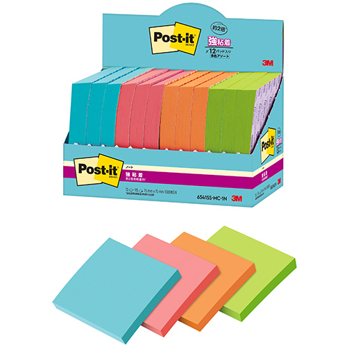 ﾎﾟｽﾄ･ｲｯﾄ 強粘着ﾉｰﾄ ﾏﾙﾁｶﾗｰ1 75×75mm 4色 1ﾊﾟｯｸ(12冊)画像