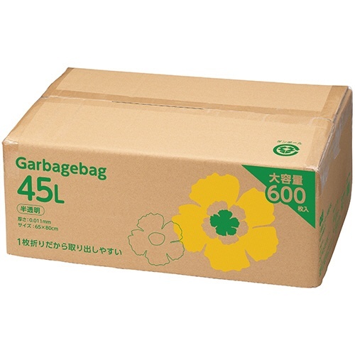 ゴミ袋エコノミー 大容量タイプ 半透明 45L 1箱(600枚)画像