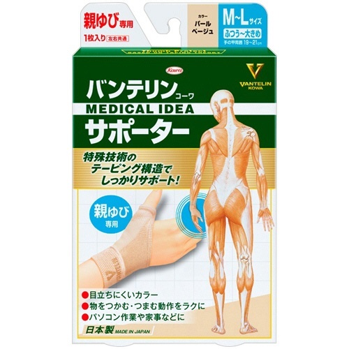 バンテリンコーワ　サポーター　親ゆび専用　ふつうM-大きめLサイズ　パールベージュ　1枚画像