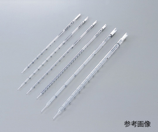 硼珪酸ガラス製ディスポピペット レギュラー丈（綿栓付・滅菌済） 10mL 目盛0.1ml 1箱（100本×5箱入）画像