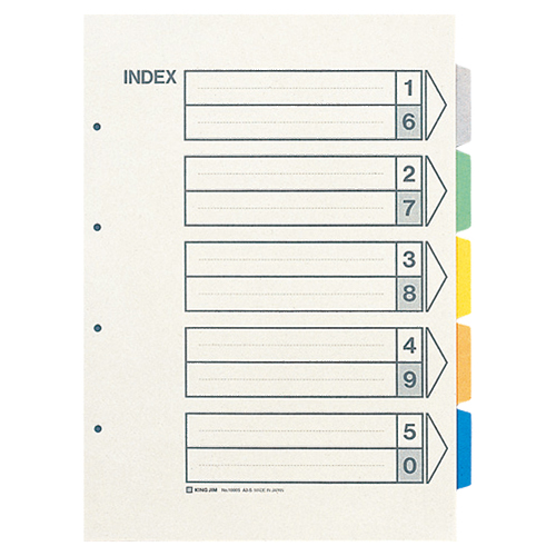 ｶﾗｰｲﾝﾃﾞｯｸｽ A3ﾀﾃ 4穴2穴兼用 5色5山+扉紙 1ｾｯﾄ(100組:10組×10ﾊﾟｯｸ)画像