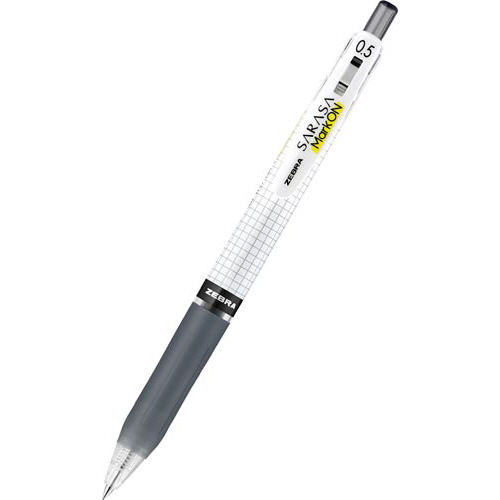サラサマークオン 0.5mm 黒 10本 黒の軸が特徴的なペンが整然と並んでいる状態