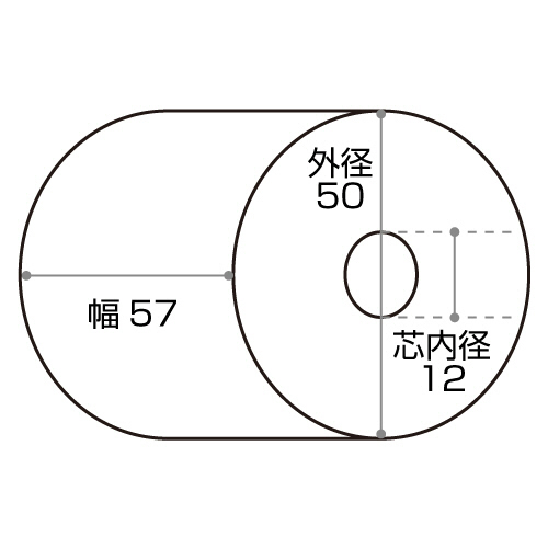 感熱ﾛｰﾙ紙 幅57×直径50mm×長さ28m 芯内径12mm 1箱(100巻)