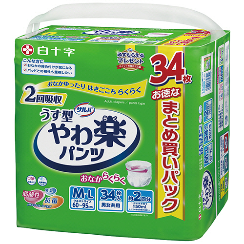 ｻﾙﾊﾞ やわ楽ﾊﾟﾝﾂ うす型 M-L 1ﾊﾟｯｸ(34枚)画像