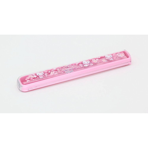 箸箱セット　箸　箸箱　ハローキティ　サクラ　16.5cm　子供 ハローキティのデザインが施された箸と箱のセットが側面から見える状態