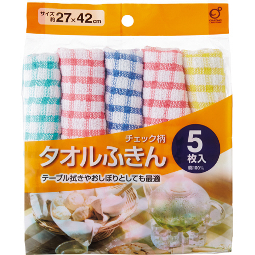 ﾀｵﾙふきん ﾁｪｯｸ柄 1ﾊﾟｯｸ(5枚)画像