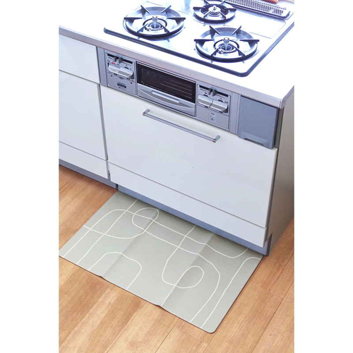 もう油汚れを気にしない!拭けるキッチンマット45×75　モダン テクスチャーが鮮明で、シンプルなデザインのキッチンマットが一面に広がっている様子