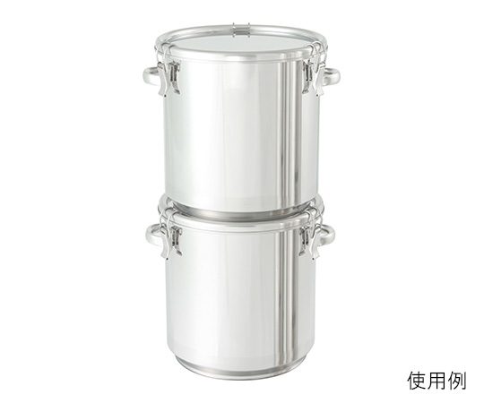 PTFEパッキン付積み重ね式ステンレス密閉容器 36L 金属光沢のあるステンレス容器が直立し、蓋がしっかりと密閉されている様子