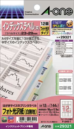 インデックスラベルＩＪＰ　光沢紙　１２面１２枚画像