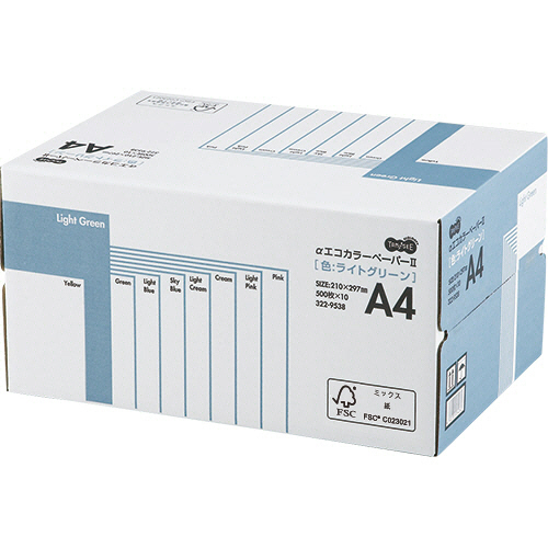 αｴｺｶﾗｰﾍﾟｰﾊﾟｰII A4 ﾗｲﾄｸﾞﾘｰﾝ 業務用ﾊﾟｯｸ 1箱(5000枚:500枚×10冊)画像