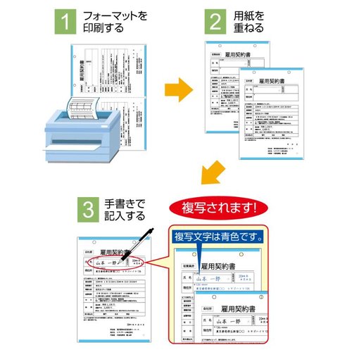 プリンター用紙 FSCR認証マルチプリンタ帳票 複写タイプA4 ノーカーボン 白紙3面6穴 100枚入 ヒサゴ パッケージの上面に白紙の帳票が広がっている様子