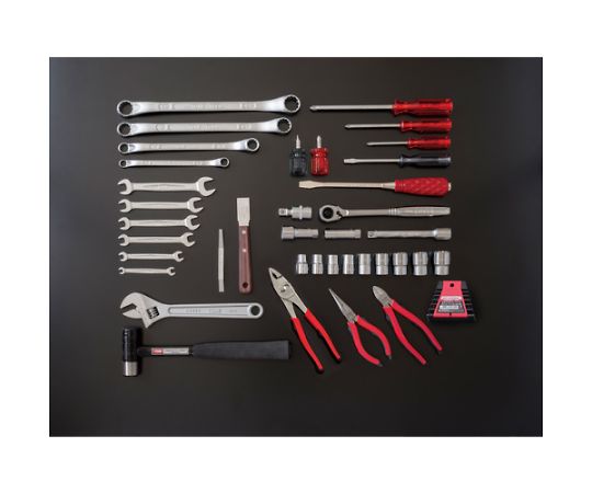 整備用工具セット ツールセット（オートメカニック用） 間口410×奥行220×高さ170mm セット内容39点 整然と並べられた工具が収められたケースの上面