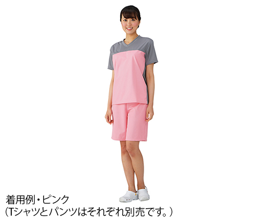 入浴介護Tシャツ (男女兼用) ブルー M 生地の質感がわかる正面からの視覚的な描写