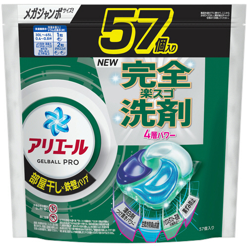 ｱﾘｴｰﾙ ｼﾞｪﾙﾎﾞｰﾙﾌﾟﾛ 部屋干し用 つめかえ用 ﾒｶﾞｼﾞｬﾝﾎﾞ 1ﾊﾟｯｸ(57個)画像