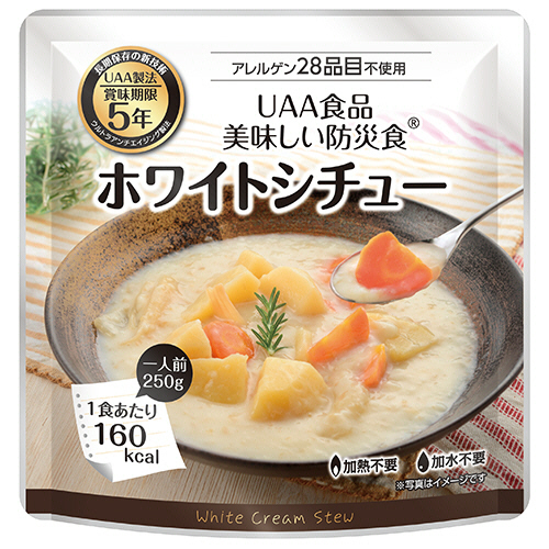 UAA食品 美味しい防災食 ｱﾚﾙｹﾞﾝ28品目不使用 ﾎﾜｲﾄｼﾁｭｰ 1ｾｯﾄ(36食)